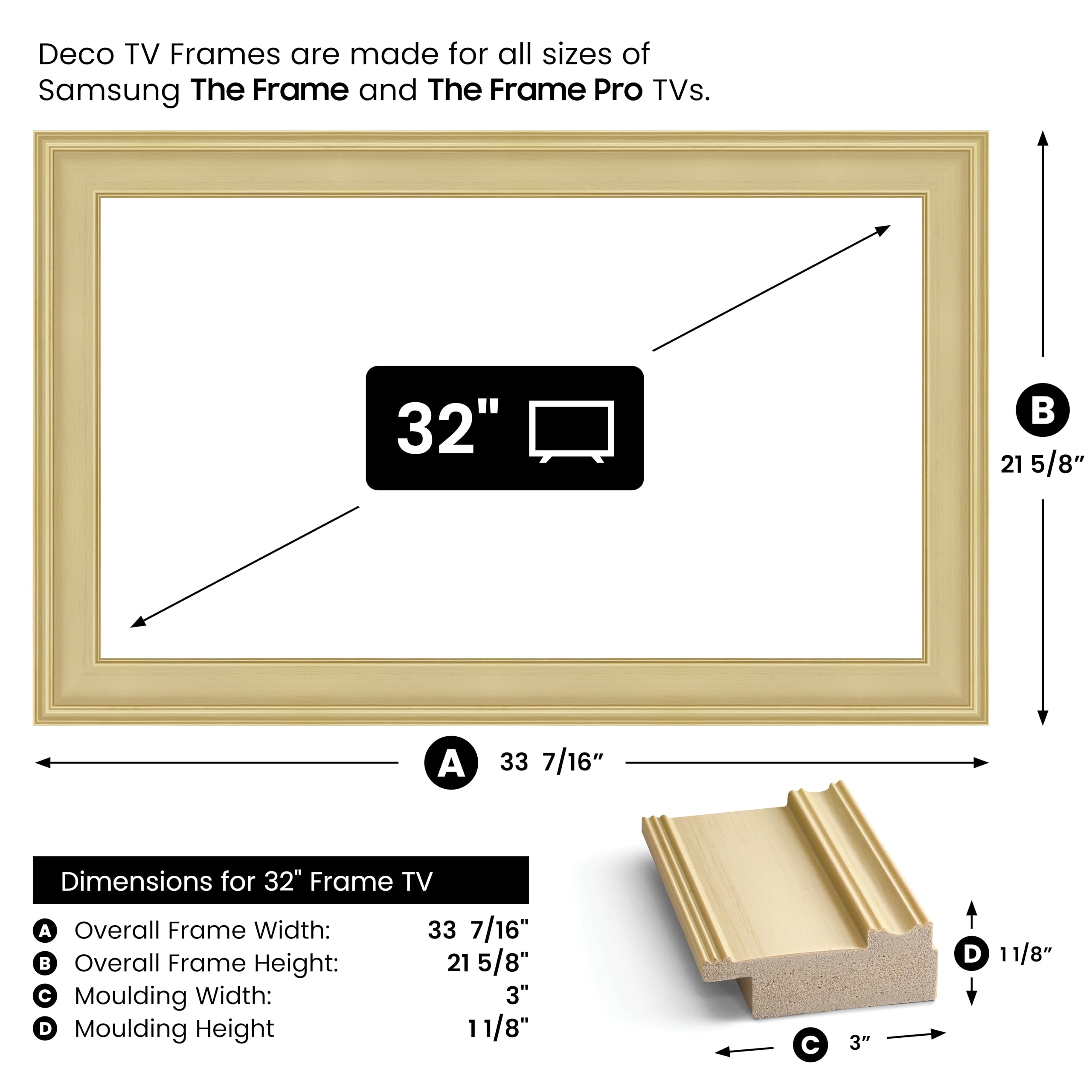 Frame My TV Deco TV Frames - Antique White Smart Frame Compatible