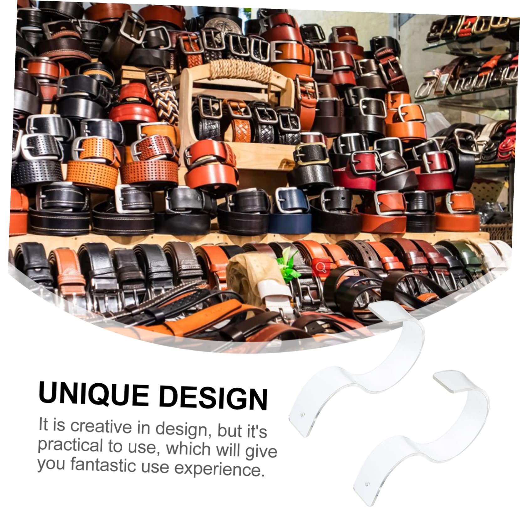 VOSAREA 2Pcs Acrylic Belt Display Rack Creative Belt Stand for Retail Display Sturdy for Supermarkets Shops Exhibition Centers Transparent Wide