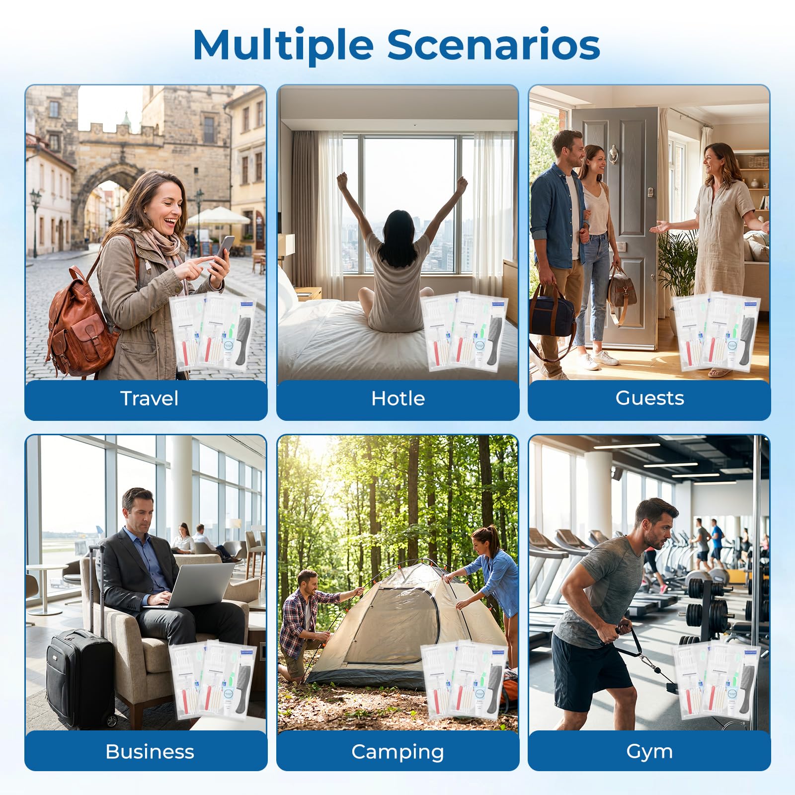 Confezione da 40 kit di igiene personale 9 in 1, confezionati | Kit di articoli da toeletta da viaggio per donne e uomini, forniture per senzatetto, per viaggi, beneficenza, affari, ospiti