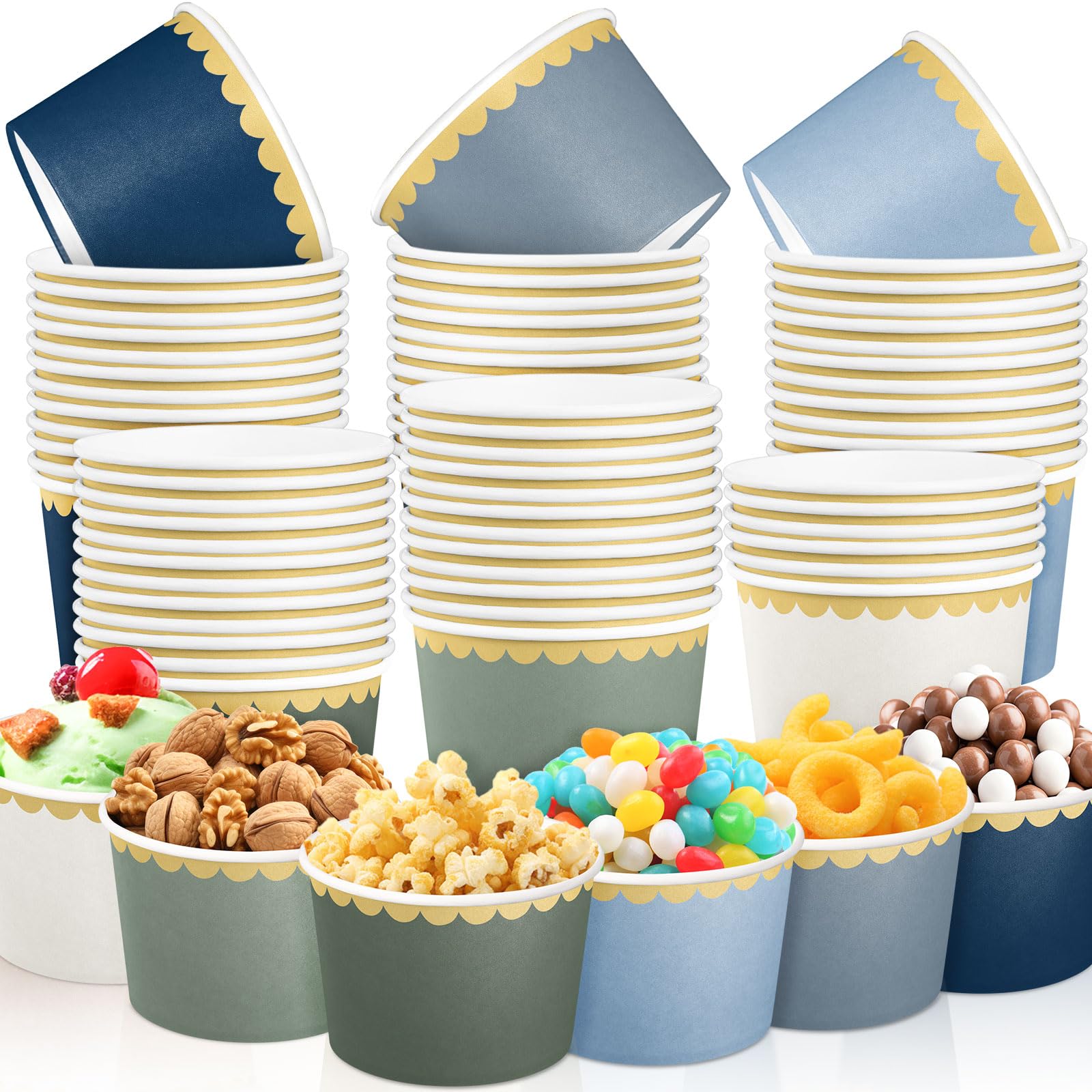 Zopeal 48 Pcs Dusty Blue and Green Disposable Ice Cream Bowls