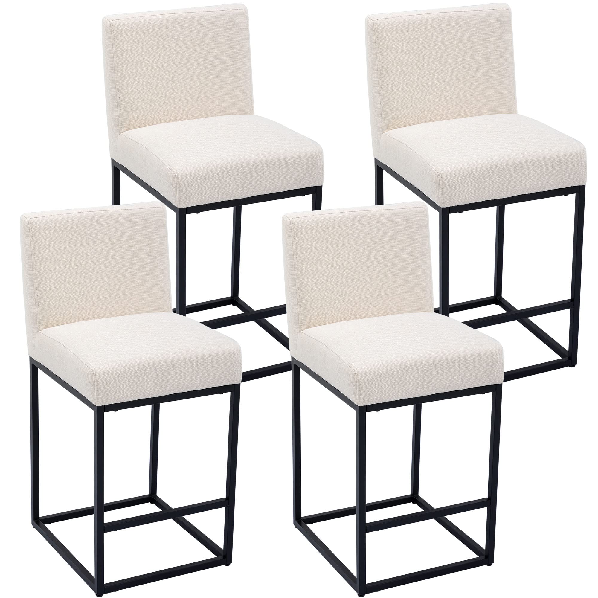 VESCASA Linen 27 inches Counter Height Bar Stools with Padded Back, Modern Upholstered Counter Stool Chairs with Black Metal Frame for Kitchen Island,