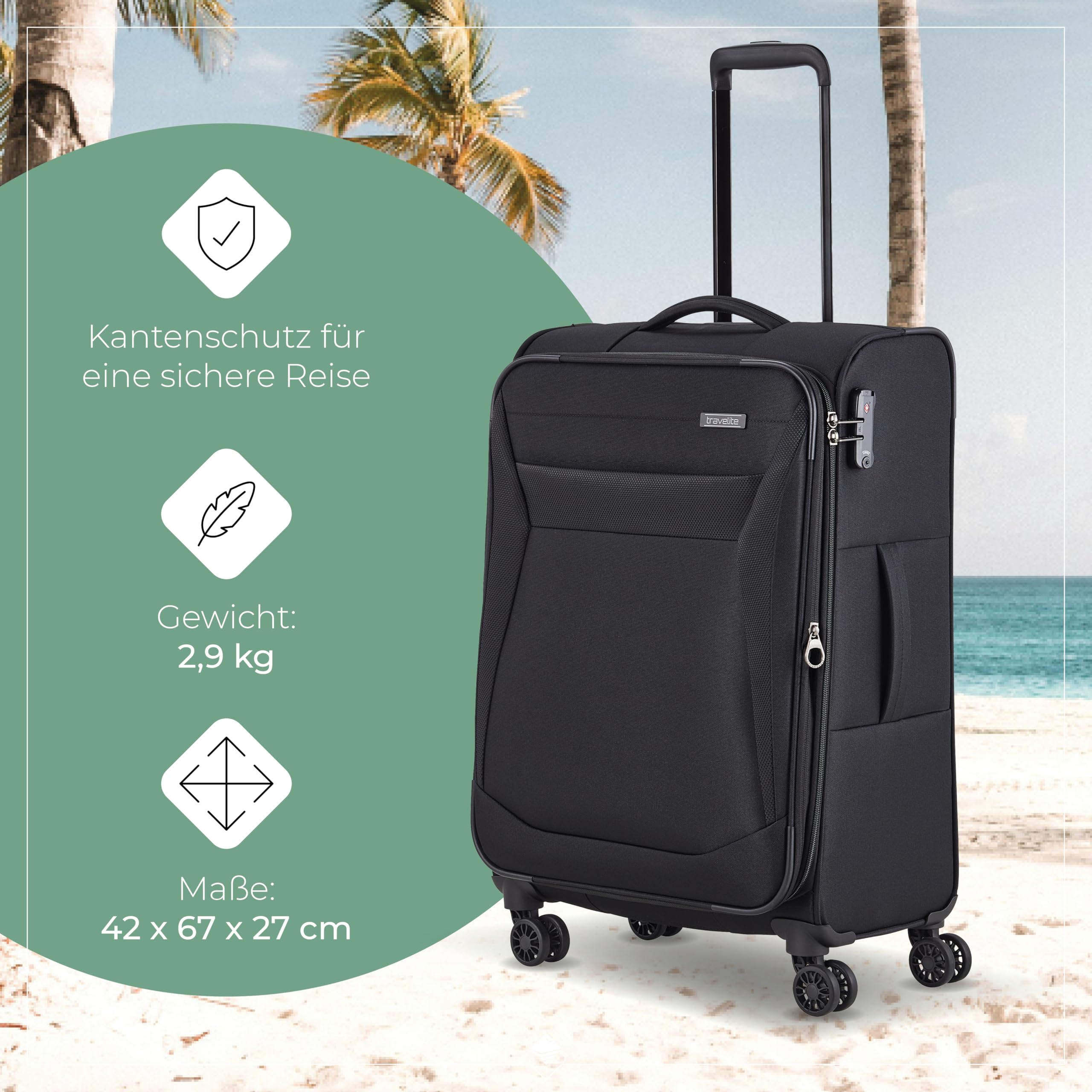 Travelite Chios 4-Rad Koffer Größe M Weichschale 67 cm 60-66 Liter Trolley