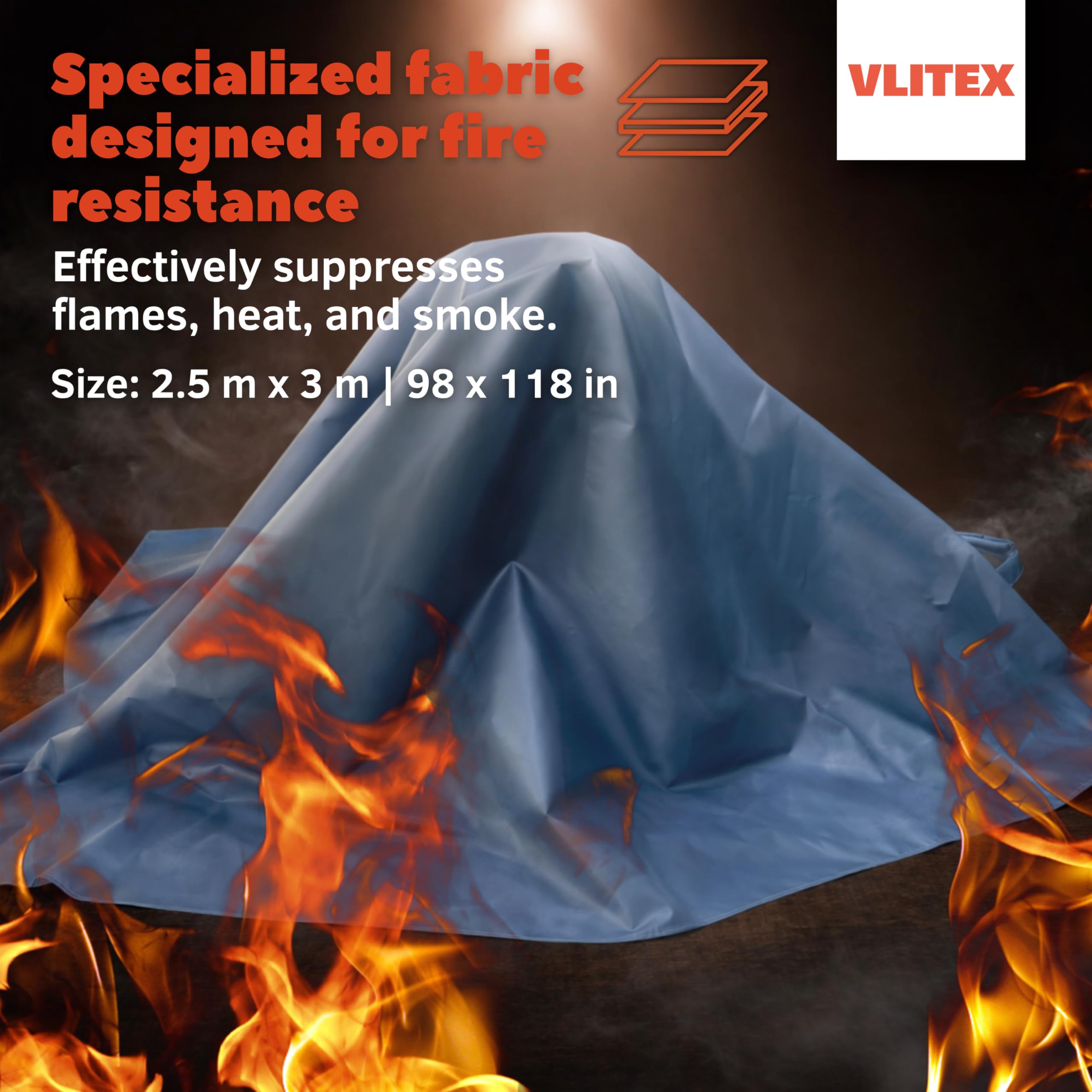 VLITEX Manta ignífuga || Batería Li-Ion Brand Explosion || E-Bike, E-Scooter, Seniors Mobil etc. || Retardante de Fuego hasta 1000 °C || 250 x 300 cm || Protección contra el Polvo, la Suciedad