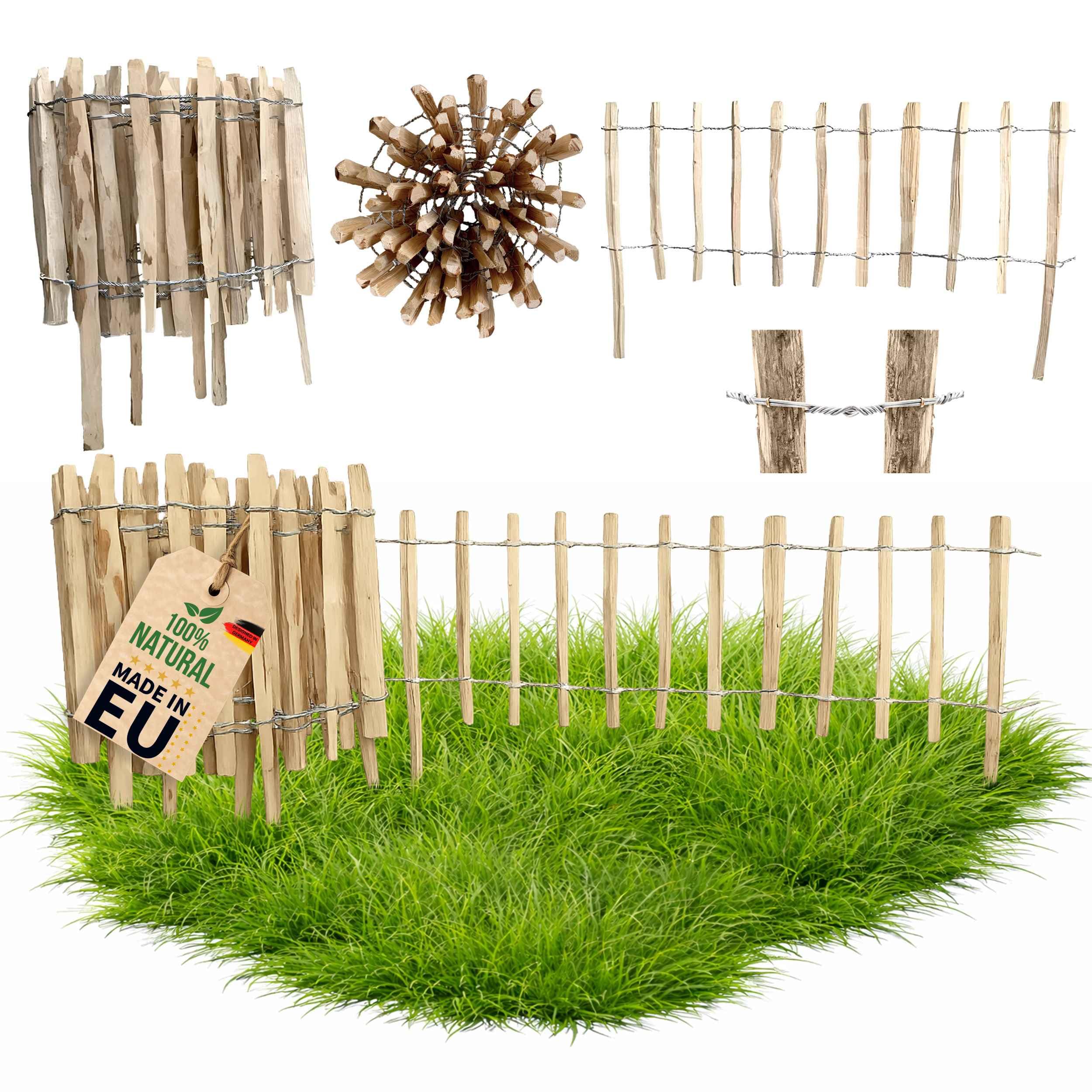 Floranica 8-10 Cm Hazel Picket Fence With Posts 50 Cm Height 5 M Length 8–10 Cm Slat Spacing Garden Border Lawn Edging Roll