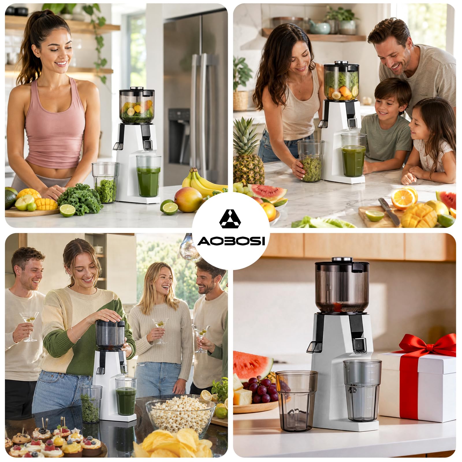 AAOBOSI Exprimidor, 200 W, exprimidor de verduras y frutas, ganador de la prueba con 132 mm gran orificio de llenado sin precorte, exprimidor lento con 700 ml sin bisfenol A recipiente para frutas y