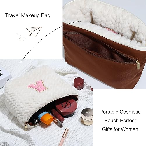 Miniatura 4 de YOOLIFE Bolsa de maquillaje grande personalizada con inicial, lindo cosmético, bolsa de aseo grande, monograma, regalos para mujeres y cumpleaños,