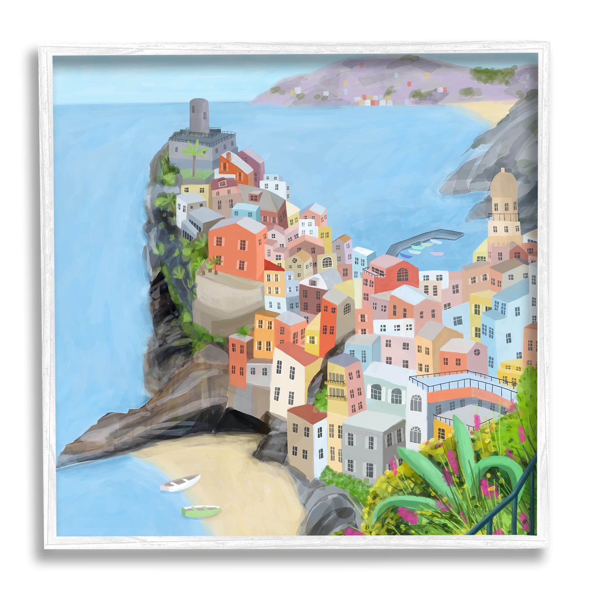 Stupell Industries Cinque Terre Coastal City Architecture Italian Landmark, Designed by Carla Daly White Framed Wall Art, 17 x 17, Multi-Color