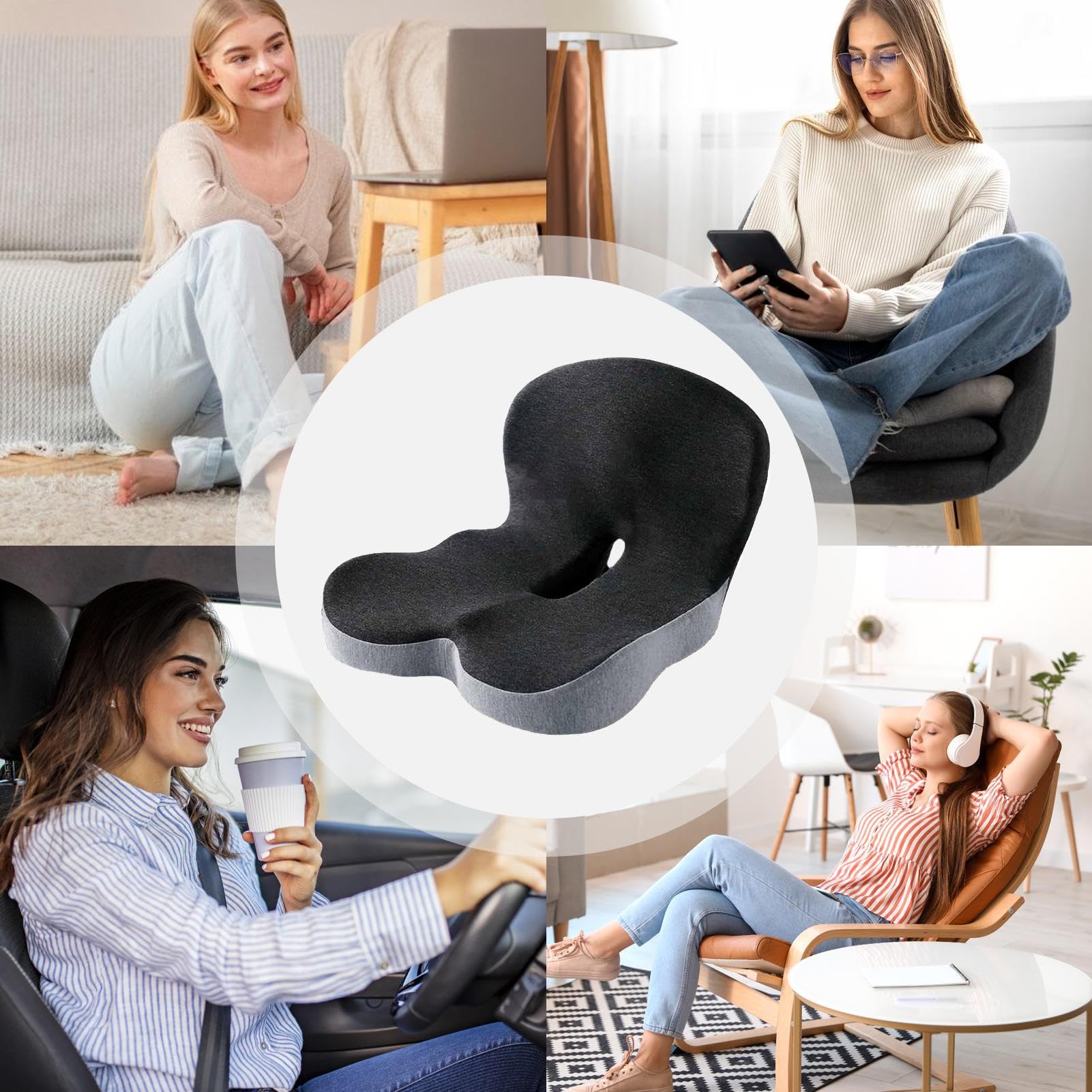 Cojín Para Silla Cojín Integrado en Forma de L con Espuma Viscoelástica | Protección Ergonómica para el Coxis y Espalda Baja para en Casa Camión Silla de Ruedas Teatro y Viajes