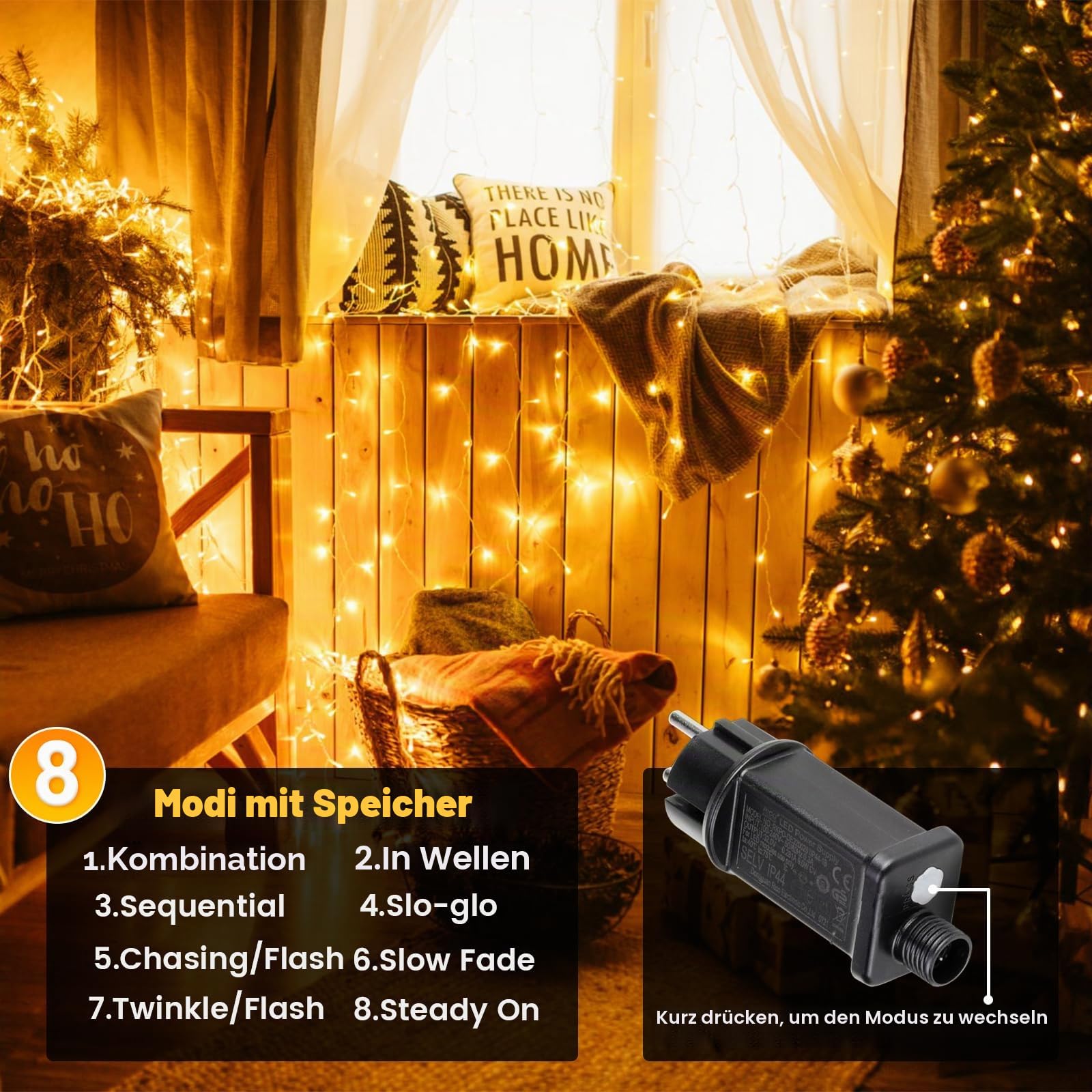 Elegear 1000 LEDs Lichterkette Außen 25M Weihnachtsbeleuchtung Strombetrieb Weihnachtsdeko 8 Modi Cluster Lichterkette Warmweiß für Innen Außen Neujahr Weihnachtsbaum Party Hotel Garten Hochzeit