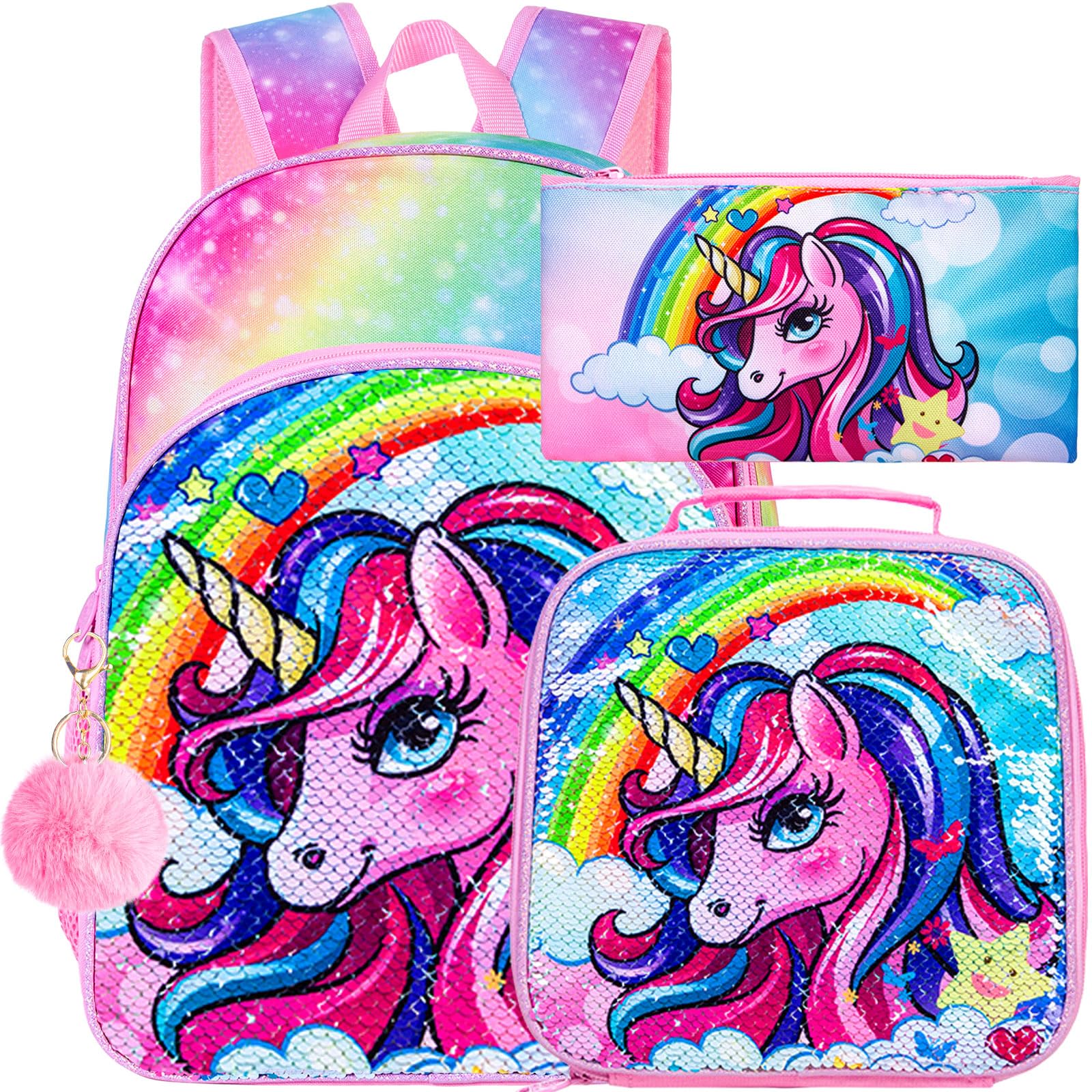 16" Backpack for Girls Boys 4-8, 3Pcs Kids Bookbag Set with Lunch Box, School Bag for Preschool Kindergarten