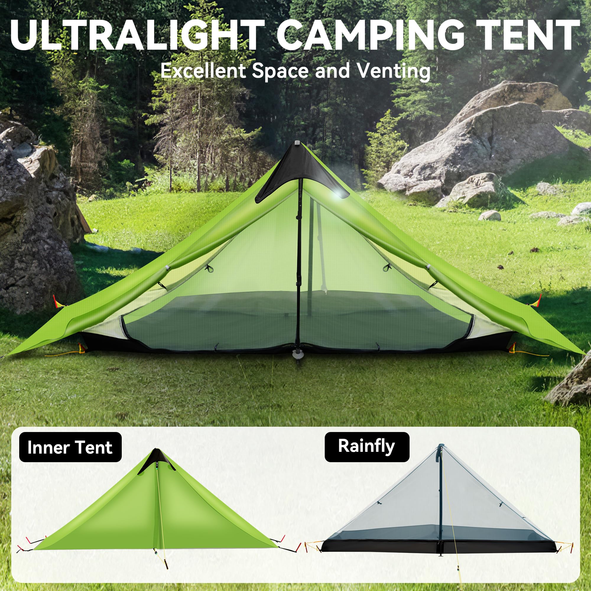 Tente de randonnée ultralégère 3 Saisons pour 1 Personne/2 Personnes, Tente de Camping LanShan légère, Parfaite pour Le Camping, Le Trekking, l'escalade, la randonnée