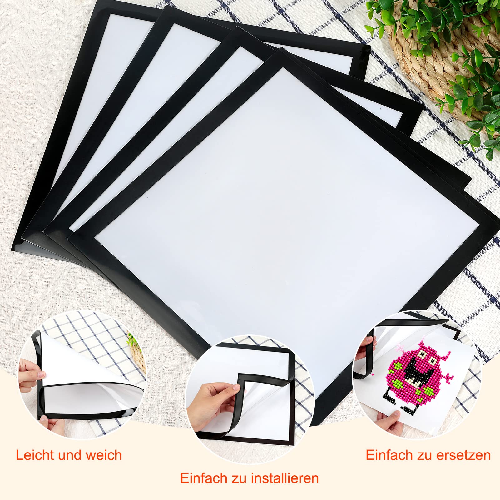 Confezione Da 4 Cornici Magnetiche Per Diamond Painting – 30x30 Cm (Interno 25x25 Cm) – Colore Nero – Leggere E Impermeabili