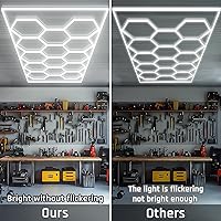 Vista 4 de Luz de garaje hexagonal - Luces LED hexagonales, alto brillo 566W 70750LM 6500K luces de panal súper brillantes para garaje, sótano, almacén, tienda