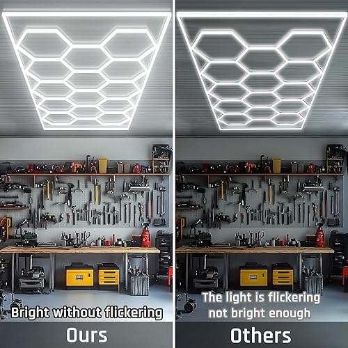 Miniatura 4 de Luz de garaje hexagonal - Luces LED hexagonales, alto brillo 566W 70750LM 6500K luces de panal súper brillantes para garaje, sótano, almacén, tienda