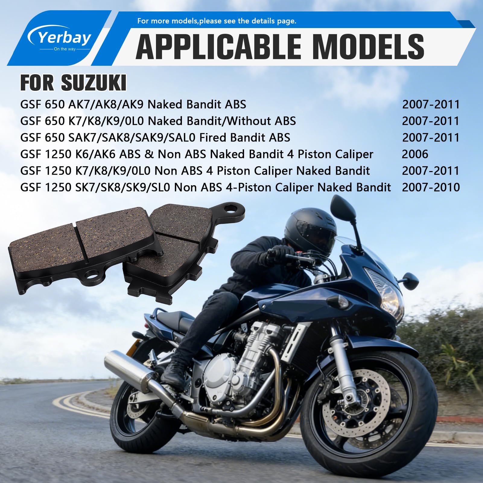Plaquettes de Frein Avant/Arrière Kit pour Suzuki GSF650 Bandit GSX 650 2008-2014/ SV 1000 2003-2007/ GSF 1250 Bandit 2007-2016/ GSX 1250 2010-2016/ GSF 1200 Bandit 2006-2010
