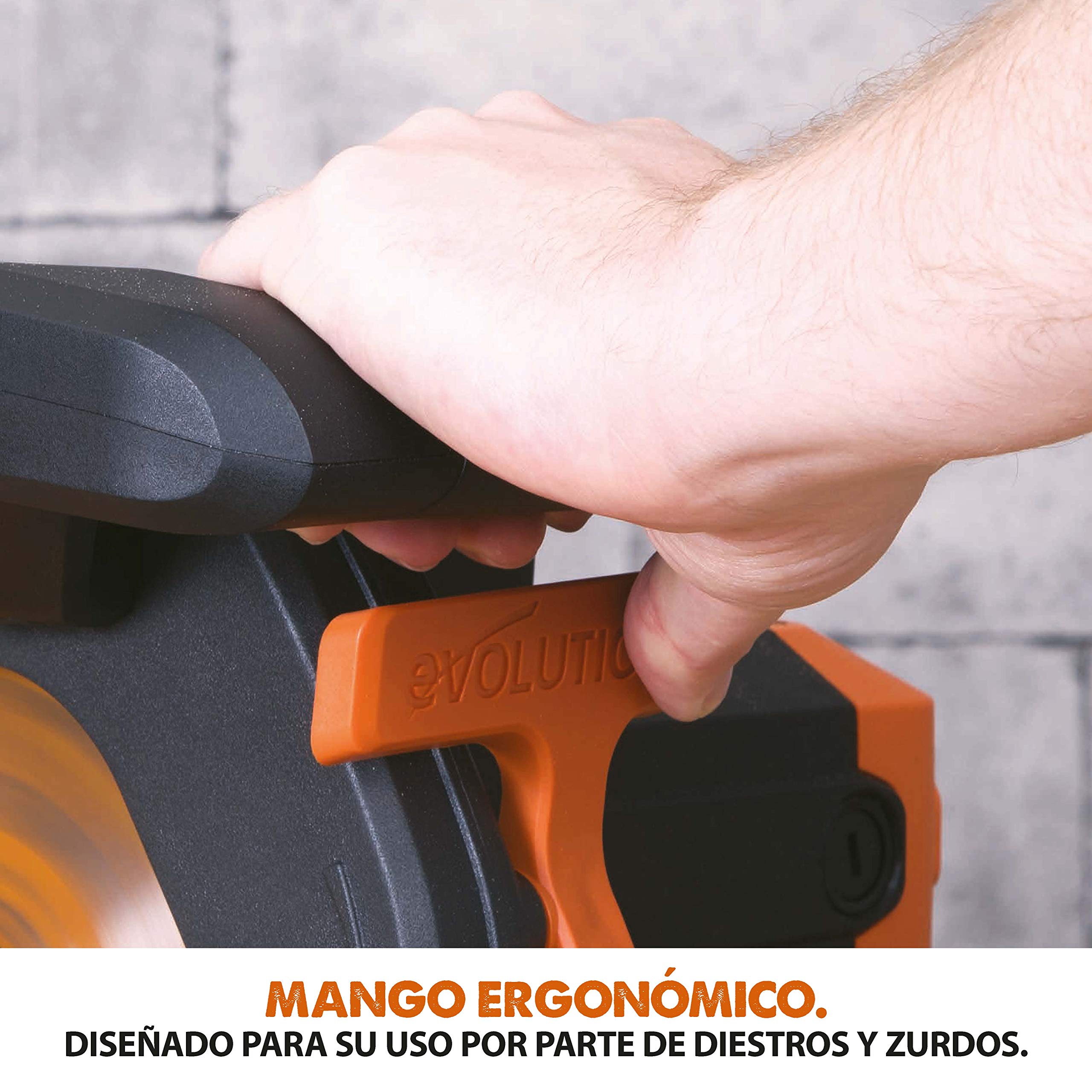 Evolution Power Tools - R210SMS-300+ Ingletadora deslizante multimaterial de 210 mm (230 V), con paquete plus, Corta acero dulce, aluminio, plástico, madera con clavos incrustados