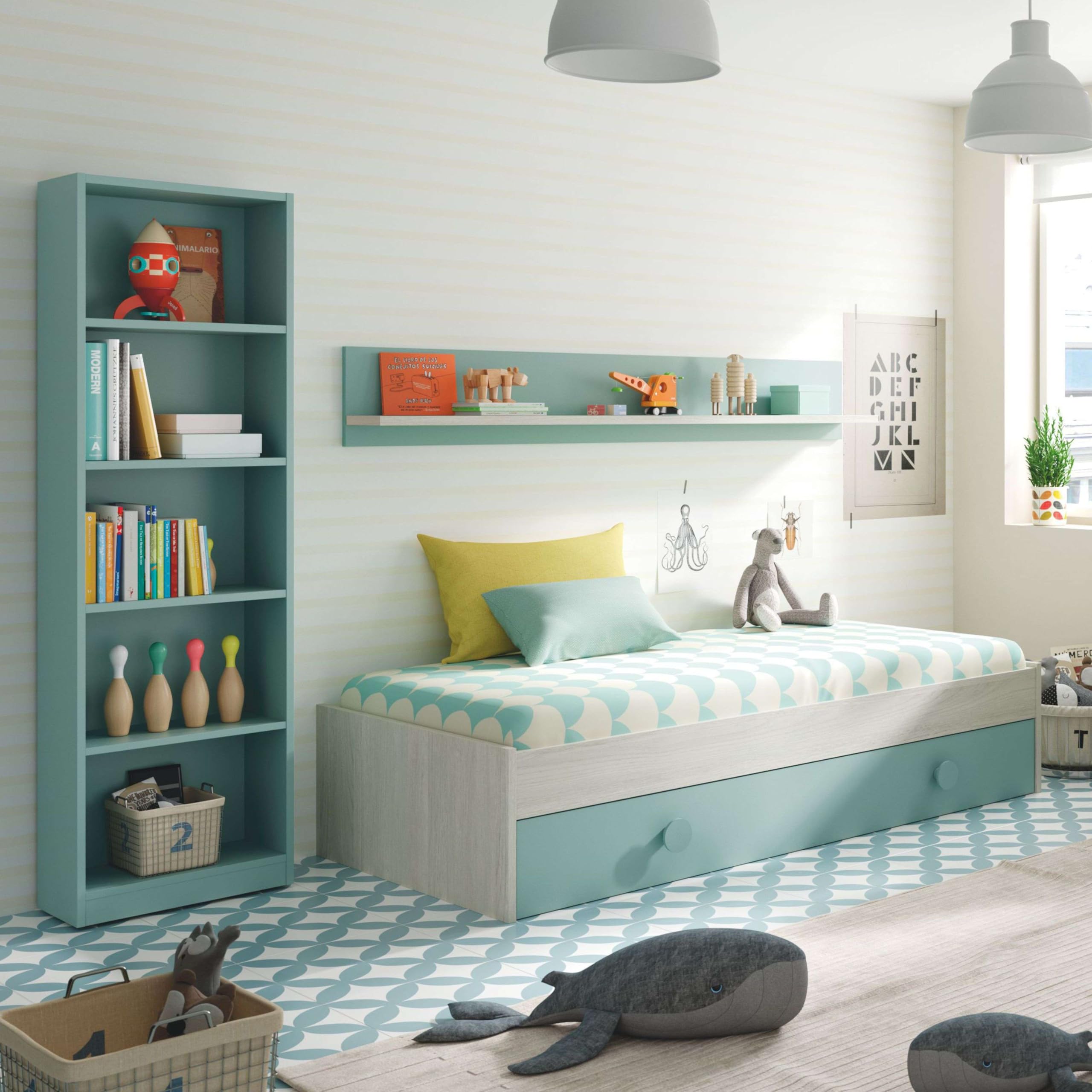 Miroytengo Pack Completo Habitación Juvenil en Color Verde y Blanco Alpes Muebles Dormitorio Infantil con Somier Incluido