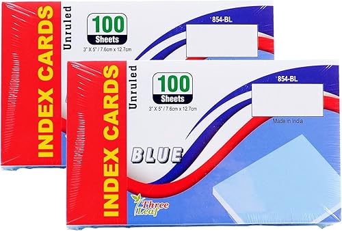 Paquete de 2 tarjetas de índice de colores, 3 x 5 pulgadas, sin rayas, azul, 100 unidades por paquete de Northland Wholesale. (2 paquetes de 100)