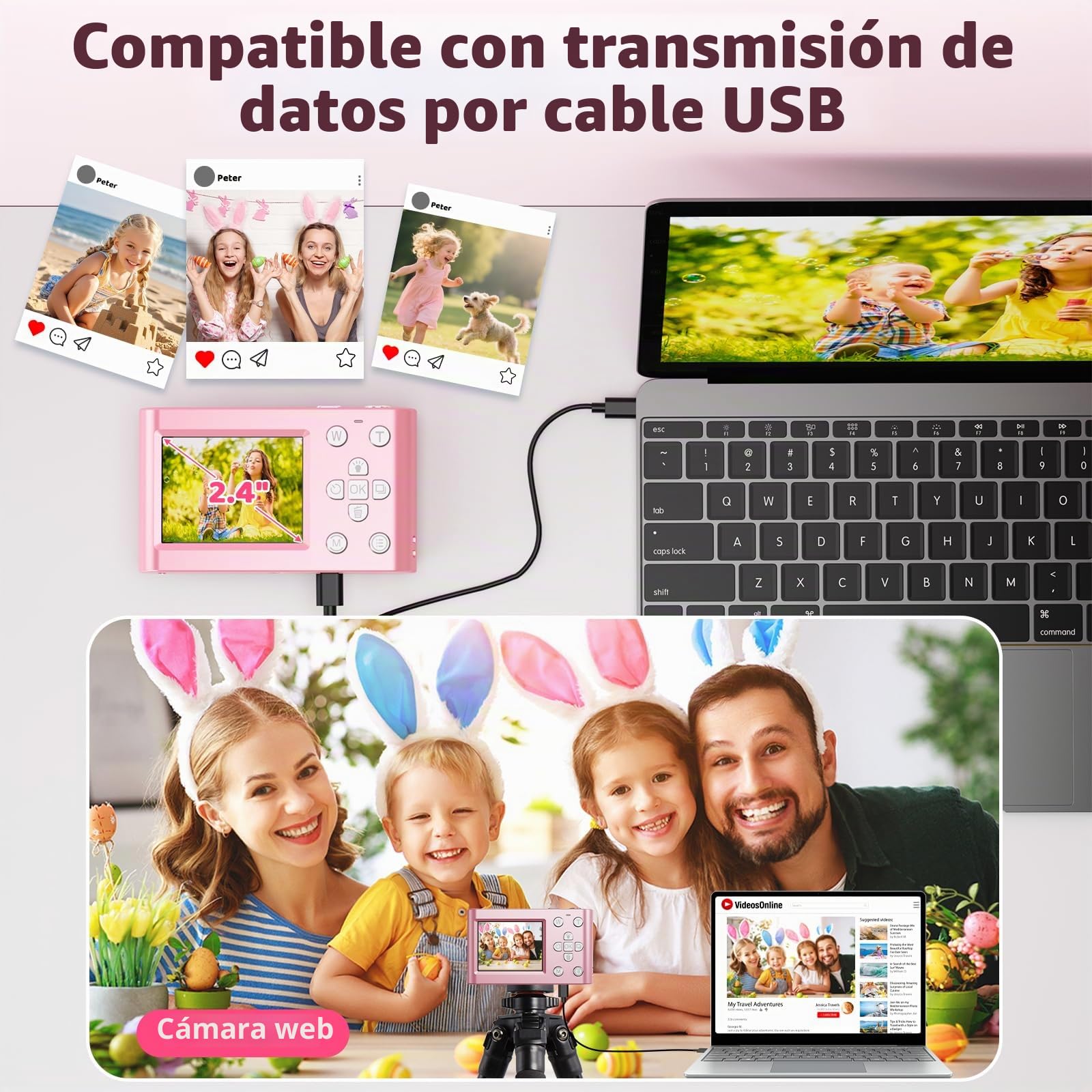 Cámara digital 4K 64MP FHD cámara fotográfica para niños, zoom digital de 18 x cámara compacta con pantalla de 2,4 pulgadas, antivibración, flash LED, tarjeta SD de 32 GB, cámara de fotos para niños