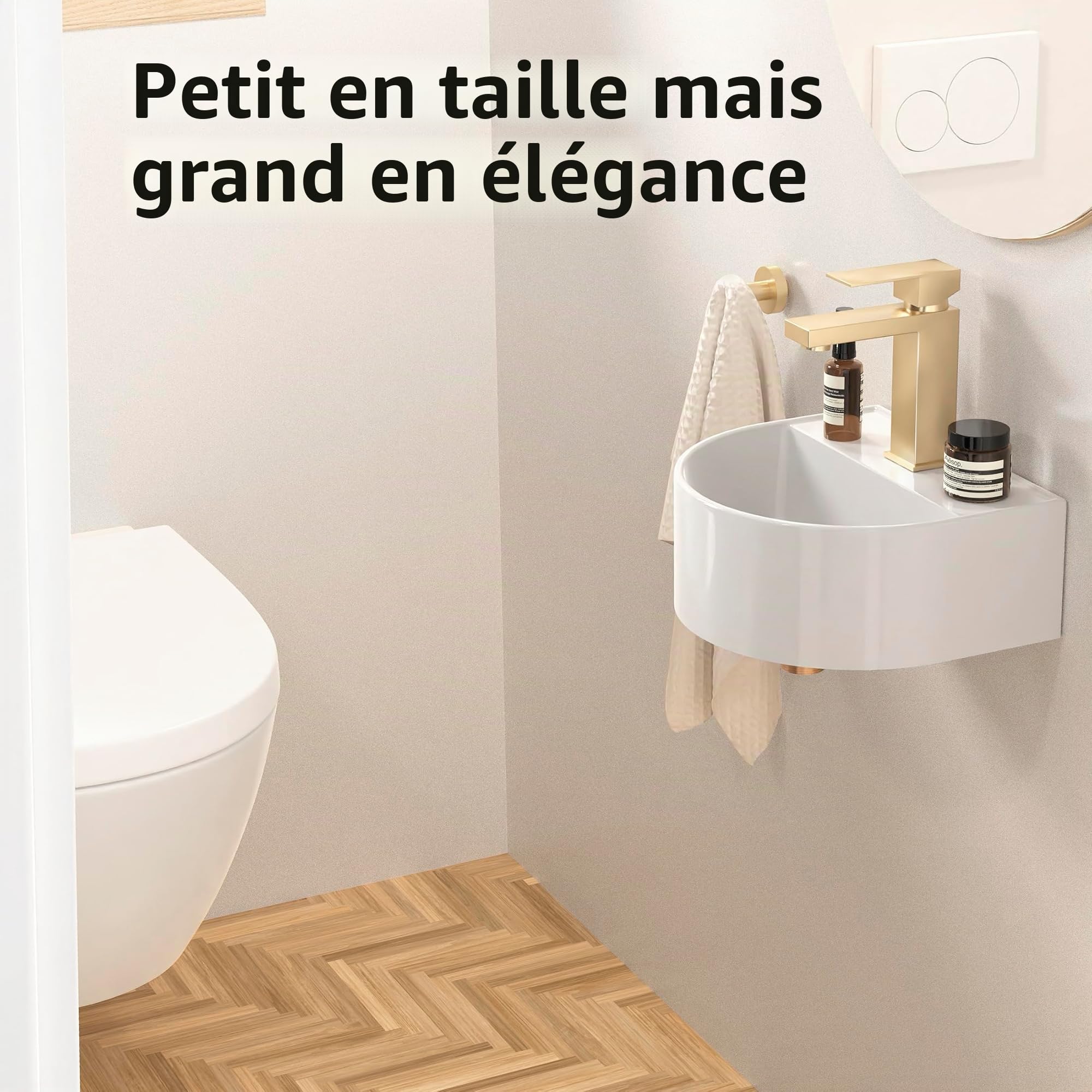 KES Lavabo Suspendu Salle de Bain et WC 32,4 x 28,5 x 13 cm Blanc Céramique Lavabo Salle de Bain Rond Moderne, BWSC101