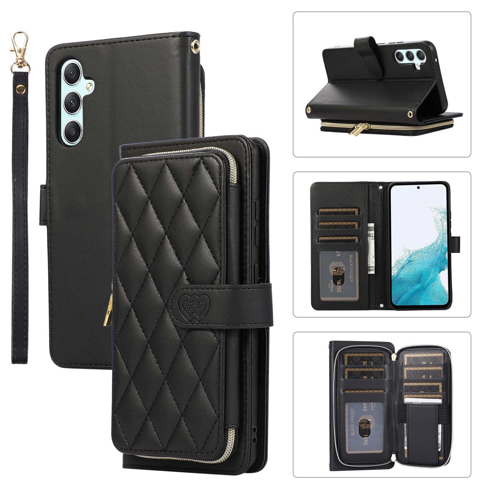 for Samsung Galaxy S25 Case Wallet, 6-Card Holder, Black