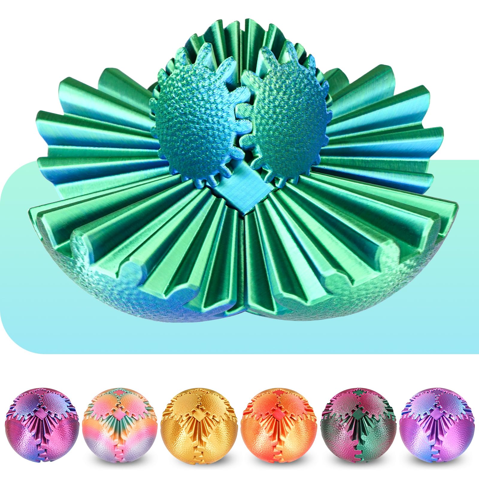 Gear Ball Fidget Toys Steampunk Gear Sphere 3D Printed Sensory Desk Fidget Stress Relief for Kids Teens Adults Birthday Stocking Filler Easter Basket Filler(Christmas Green,8 cm) — image 1