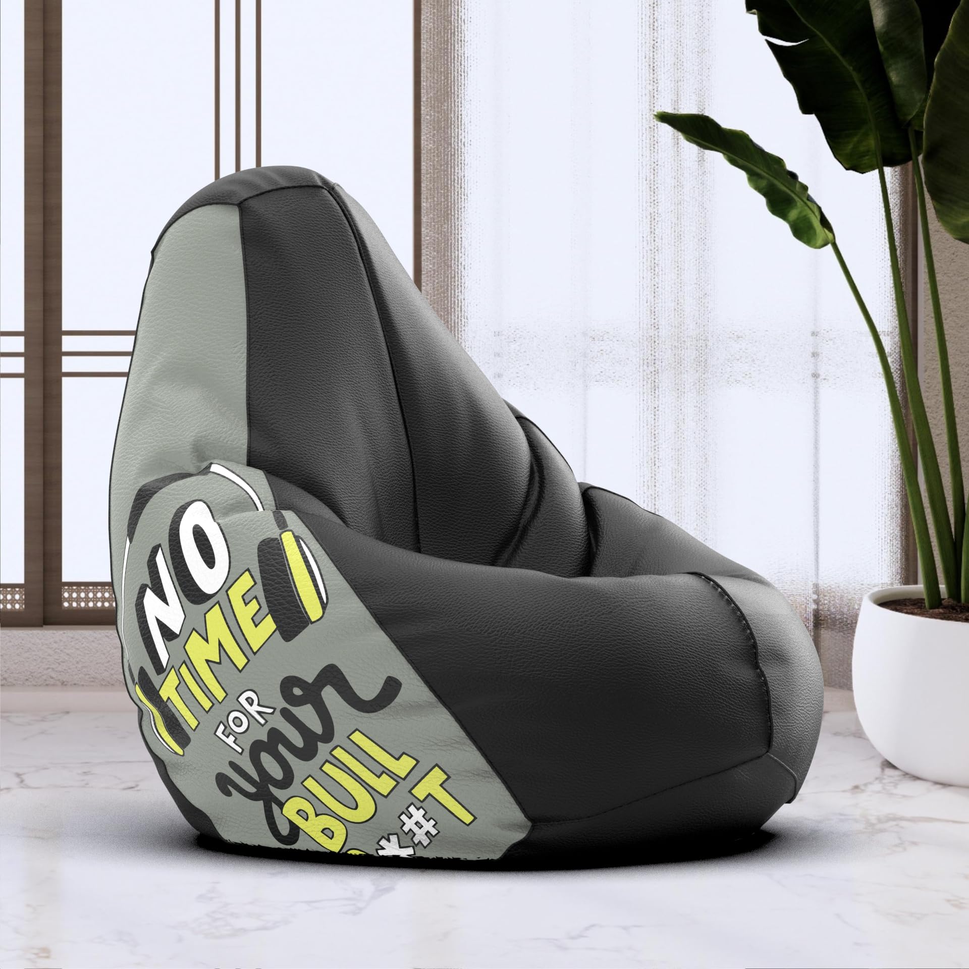 Bean Bag Chair Cover | Size: 6XL | Color: No Time-Black | Without Beans | Premium Leatherette Cover (CMF 8405)-image-10