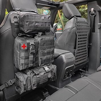 MAIKER 2pcs Tactical Seat Back Molle Panel Compatible with 2021-2025 Ford Bronco, Tactical Rigid Molle Aluminum Insert Panel with 4 Storage Bags and 10 Fastening Tape