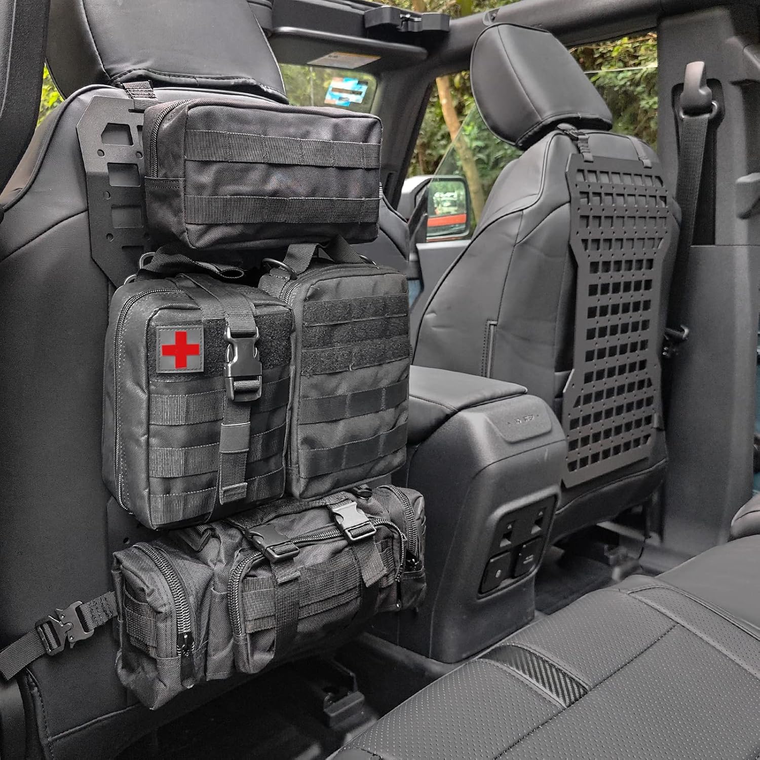 MAIKER 2pcs Tactical Seat Back Molle Panel Compatible with 2021-2026 Ford Bronco, Tactical Rigid Molle Aluminum Insert Panel with 4 Storage Bags and