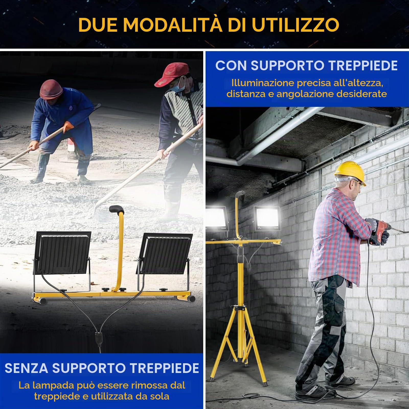 Yofuly 200W Faretto da Cantiere LED, 21,000 Lumen Luci da Lavoro con Treppiede Telescopico, Lampada da Lavoro con Cavo 3M, Impermeabile IP66 per Cantiere, Riparazione, Campeggio, costruzione