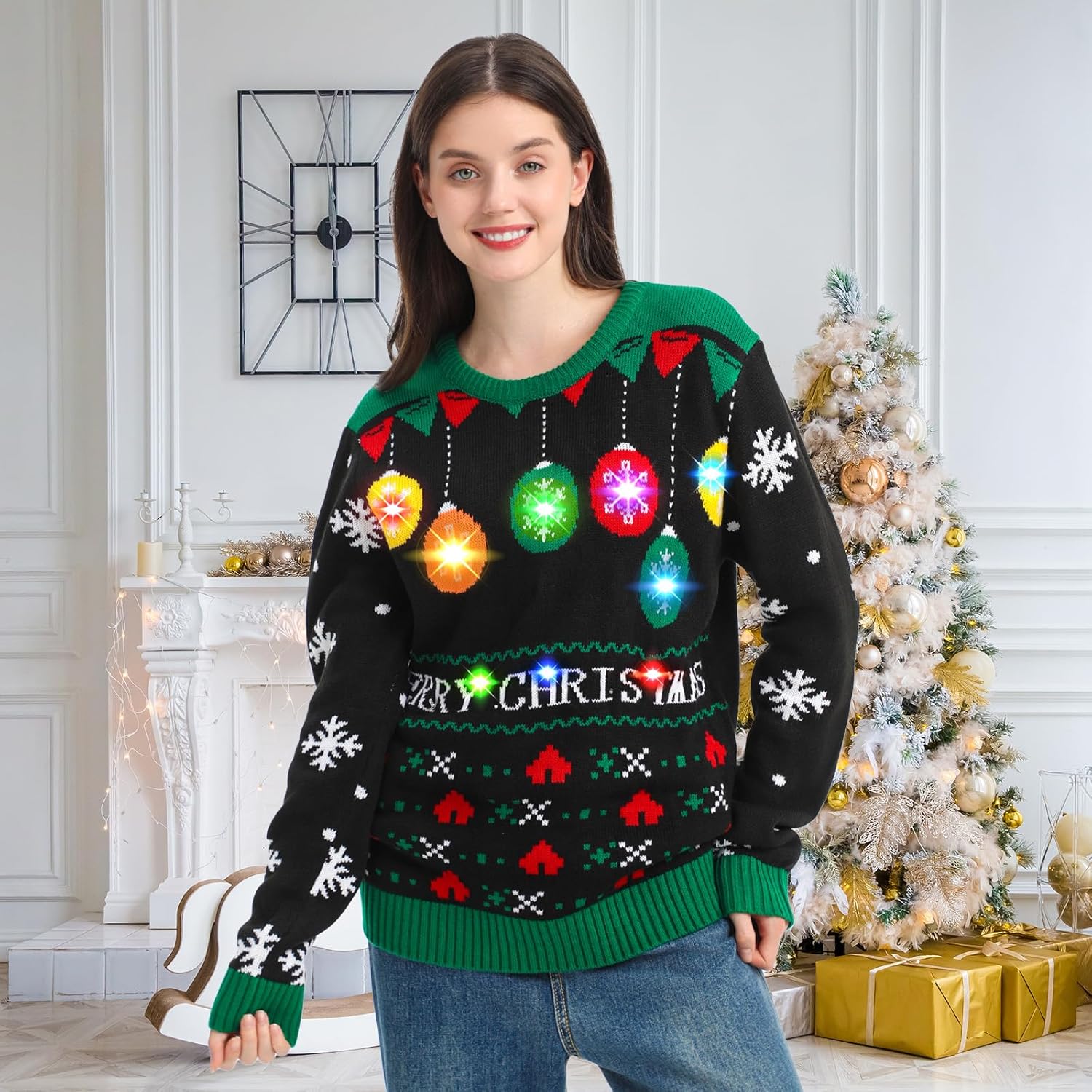 MGparty Ugly Christmas Sweater Men Women 2024 Light Up Christmas Sweater, Funny Cute Xmas Holiday Pullovers for Parties - Image 4