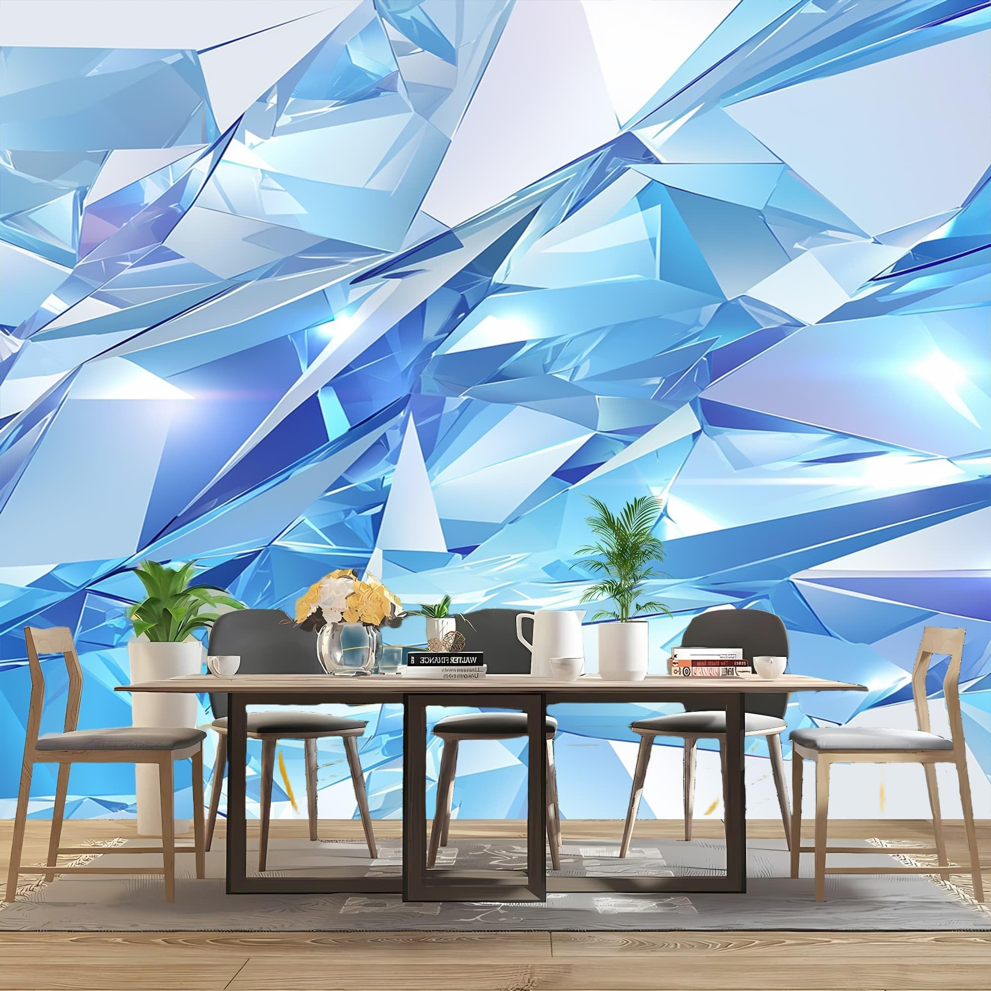Naklejki ścienne dla dzieci tapeta do pokoju dziecięcego 350 x 256 cm geometryczny kryształ 3D 3D dekoracja ścienna samoprzylepna fototapeta niebieska tapeta domowa naklejki dla dzieci dzieci