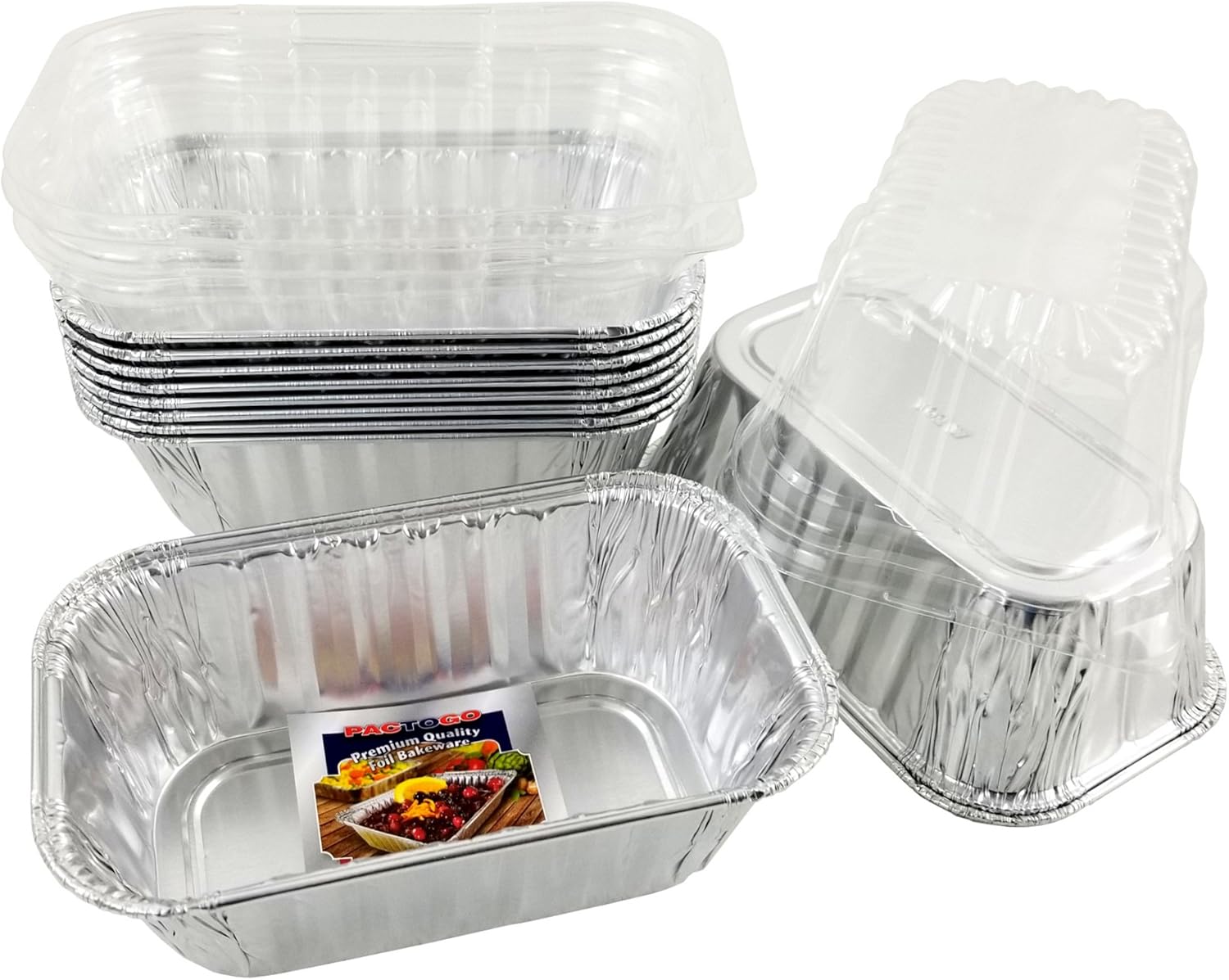PACTOGO Disposable 1 lb. Aluminum Foil Mini Loaf Pans with Clear Dome Lids (Pack of 200 Sets)