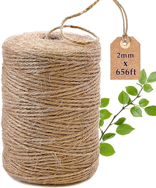 Cuerda de Yute,200M×2mm Cordel de Cáñamo Hecha de Fibras Naturales Cuerda de Jardinería Bricolaje para Manualidades,Envoltura de Regalos,Jardinería,Embalaje y Decoración Navideña - 1