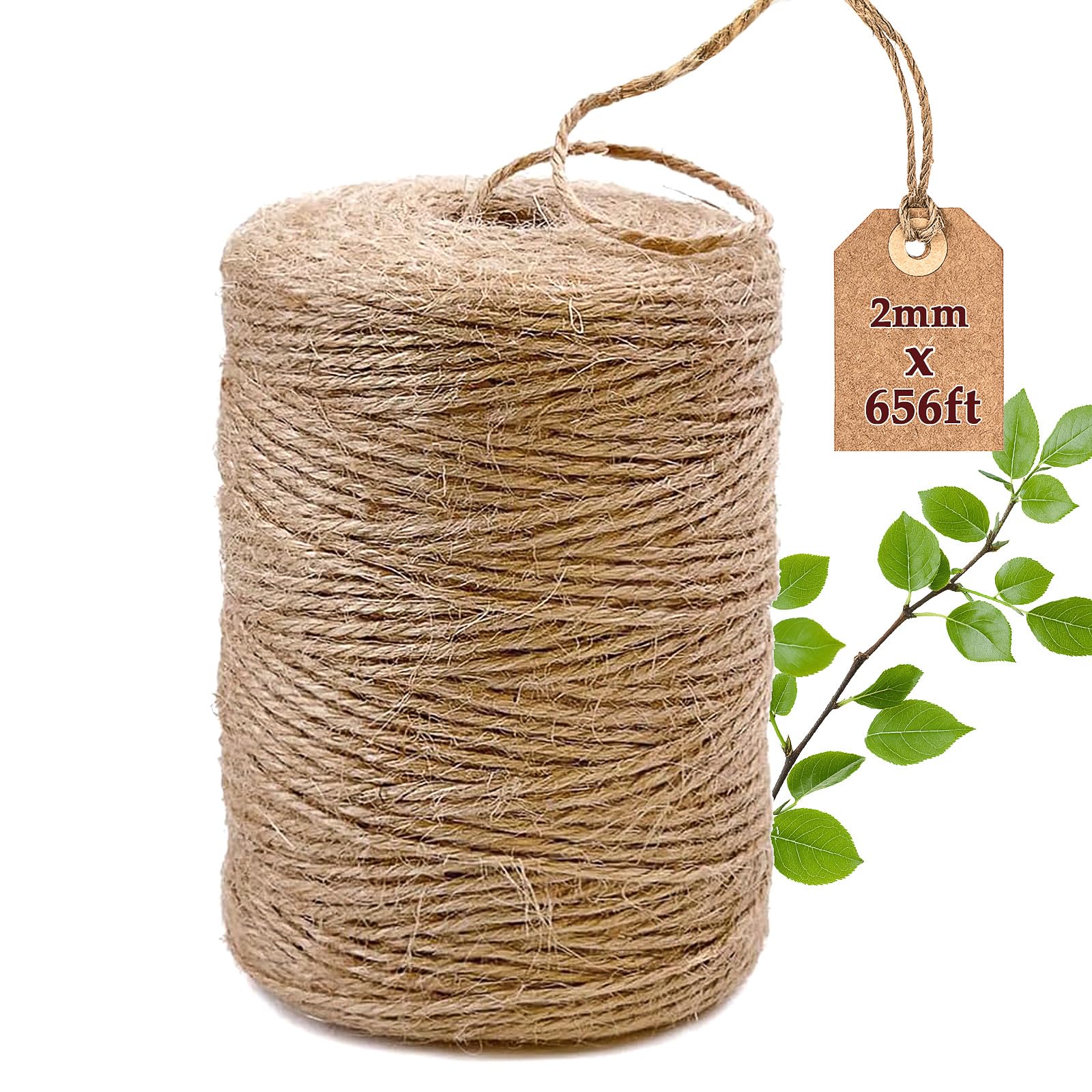 Cuerda de Yute,200M×2mm Cordel de Cáñamo Hecha de Fibras Naturales Cuerda de Jardinería Bricolaje para Manualidades,Envoltura de Regalos,Jardinería,Embalaje y Decoración Navideña - 2