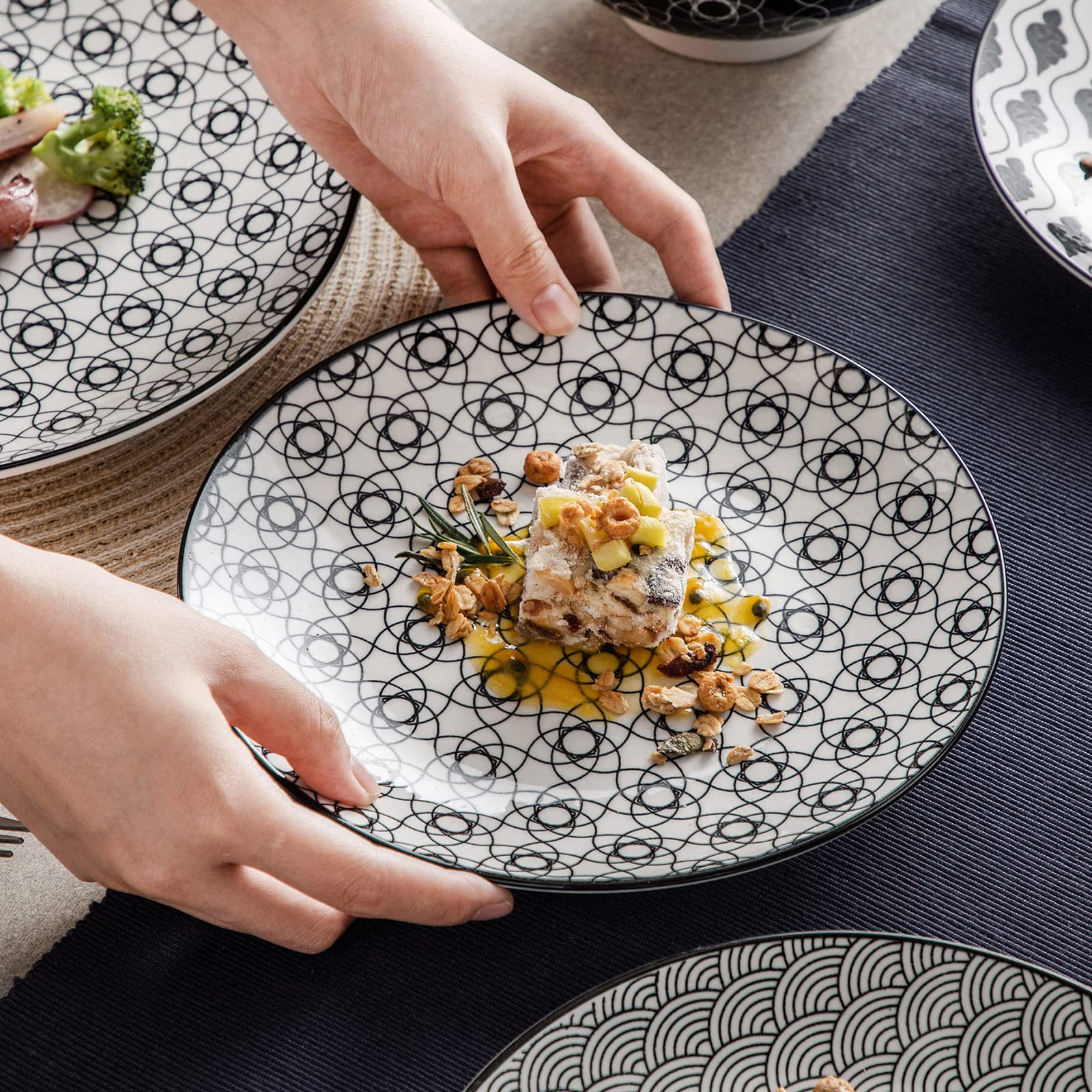 vancasso Haruka Vajilla de Porcelana, Juego de Vajillas Combi de 48 piezas 12 Tazas de Café/Tazones de Cereales/Platos de Postre/Platos de Comedor servicio para 12 Personas