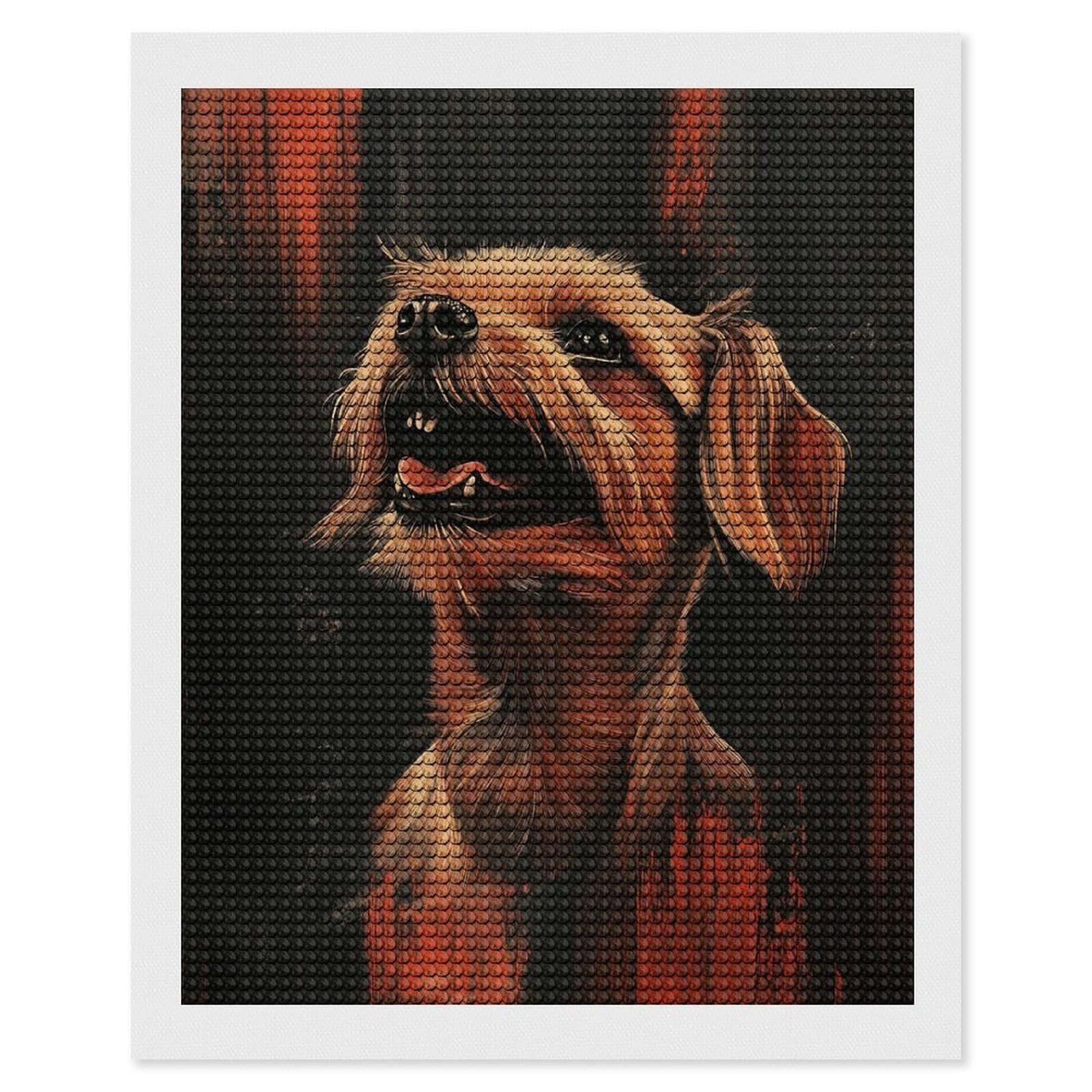 Junmoney Dog Portrait with Red Strokes Round Drill Diamond Painting 16"x20", Satisfying Creative Project, Complete Accessories, Printed Canvas