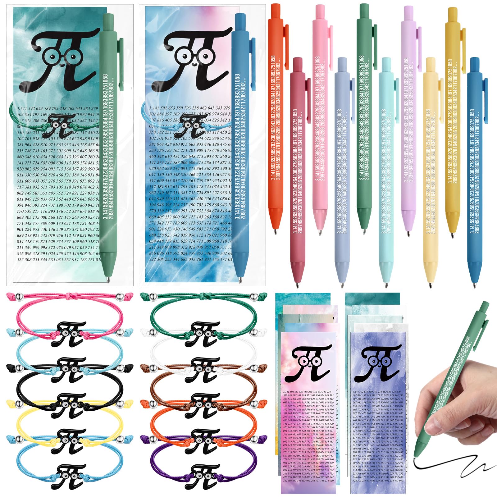 Roowest 90 Pcs Pi Day Math Gift Included 3.14 Fun Pi Symbol Pen Bracelet Bookmark Cards Classroom Gifts for Students Bulk from Teacher Science