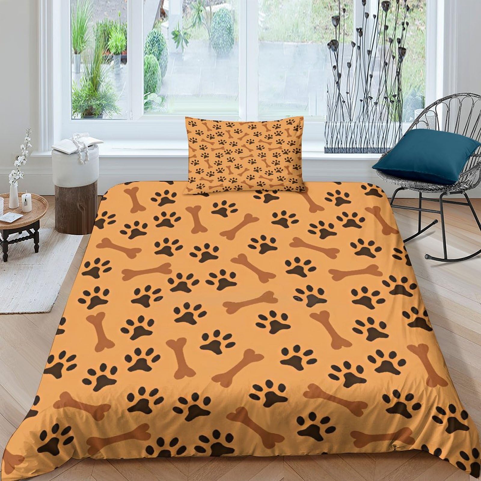 Housses de couettes empreintes de pattes osseuses lit 1 place avec taies