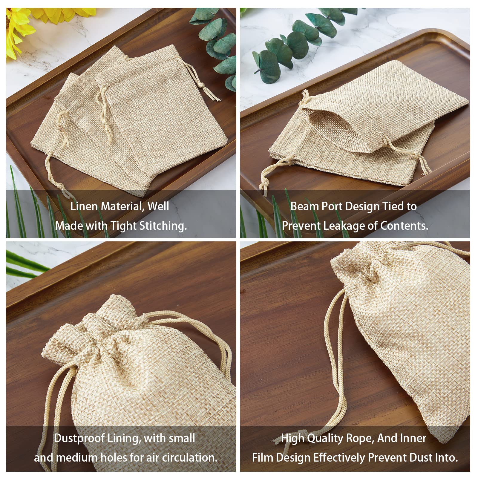 Daucin 50 stuks jute zakken met trekkoord, 9 x 12 cm, bruiloftszakken, linnen zak, herbruikbare jute geschenkzakjes voor bruiloft, feest, verjaardag, doe -het-zelf handwerk, Halloween, Kerstmis
