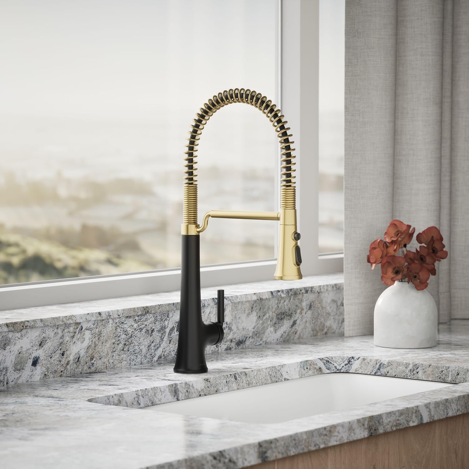 KOHLER 23765-BMB Tone Semi Professional Kitchen Faucet, Matte Black Moderne Brass