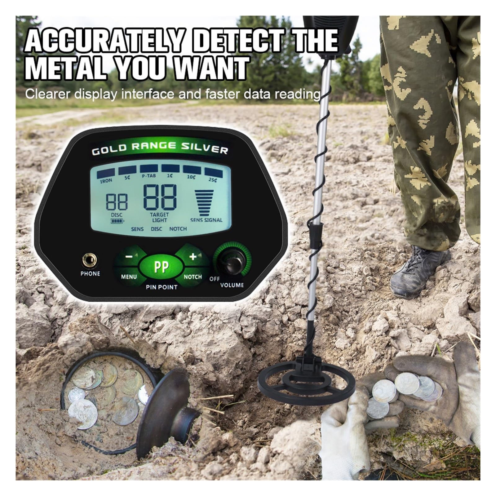 Wykrywacz metalu, MD-4090 Podziemny wykrywacz metali Wykrywacz LCD z funkcją pamięci Regulacja podświetlenia