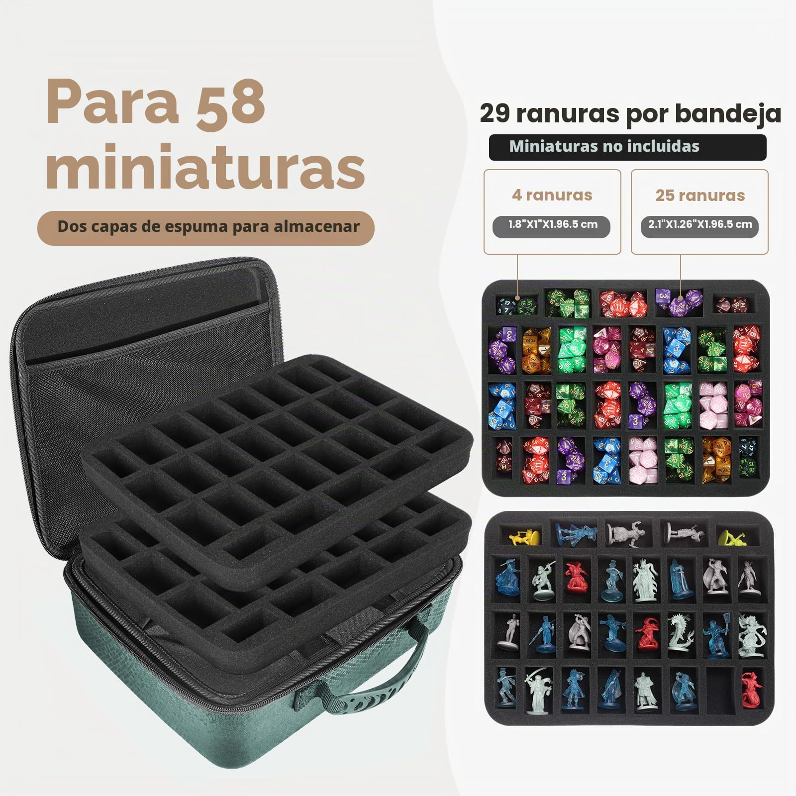 RPG Bolsa de Viaje Compatible con miniaturas de Dungeons and Dragons y 40K Wargames, Maletín de Transporte para Miniaturas, Verde
