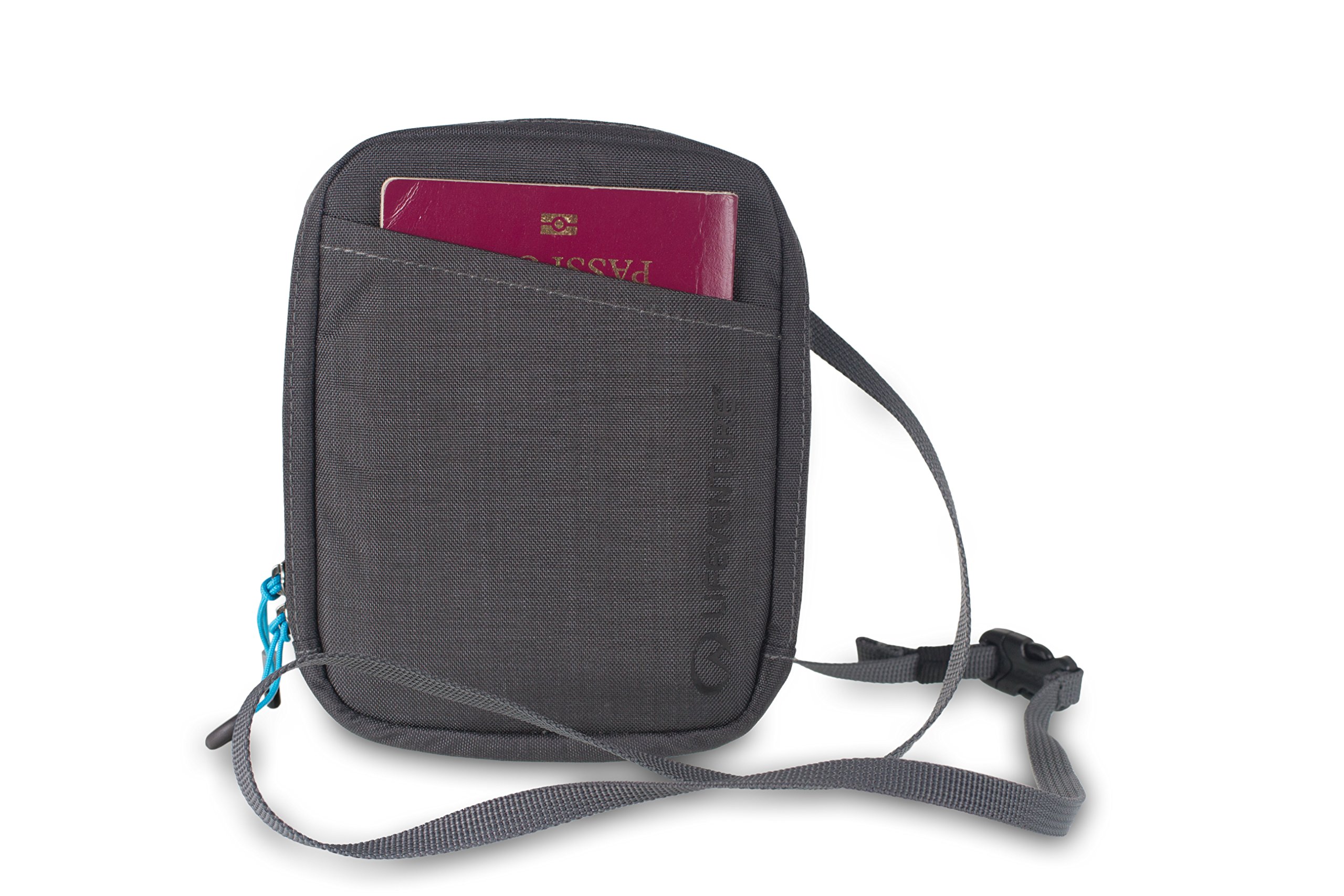 RFID Protected Travel Neck Pouch, Grey