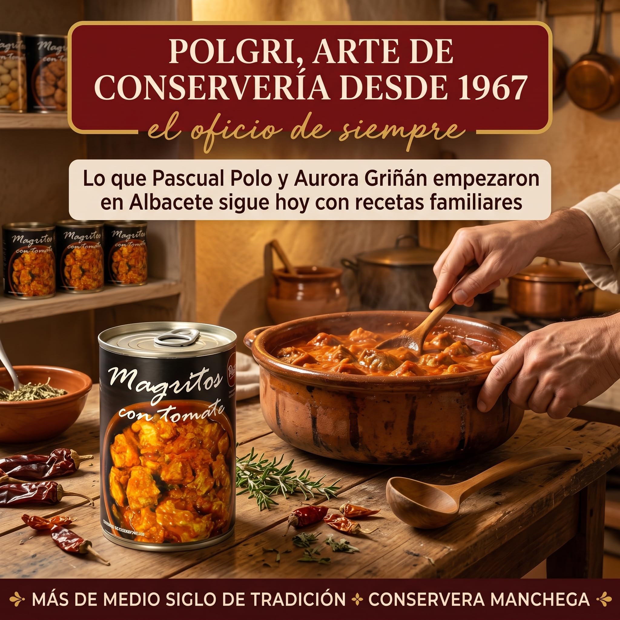 POLGRI Magro con Tomate de Cerdo en Lata 390 g x 3 latas Conserva de Carne Guisada Plato Preparado Receta Tradicional Manchega