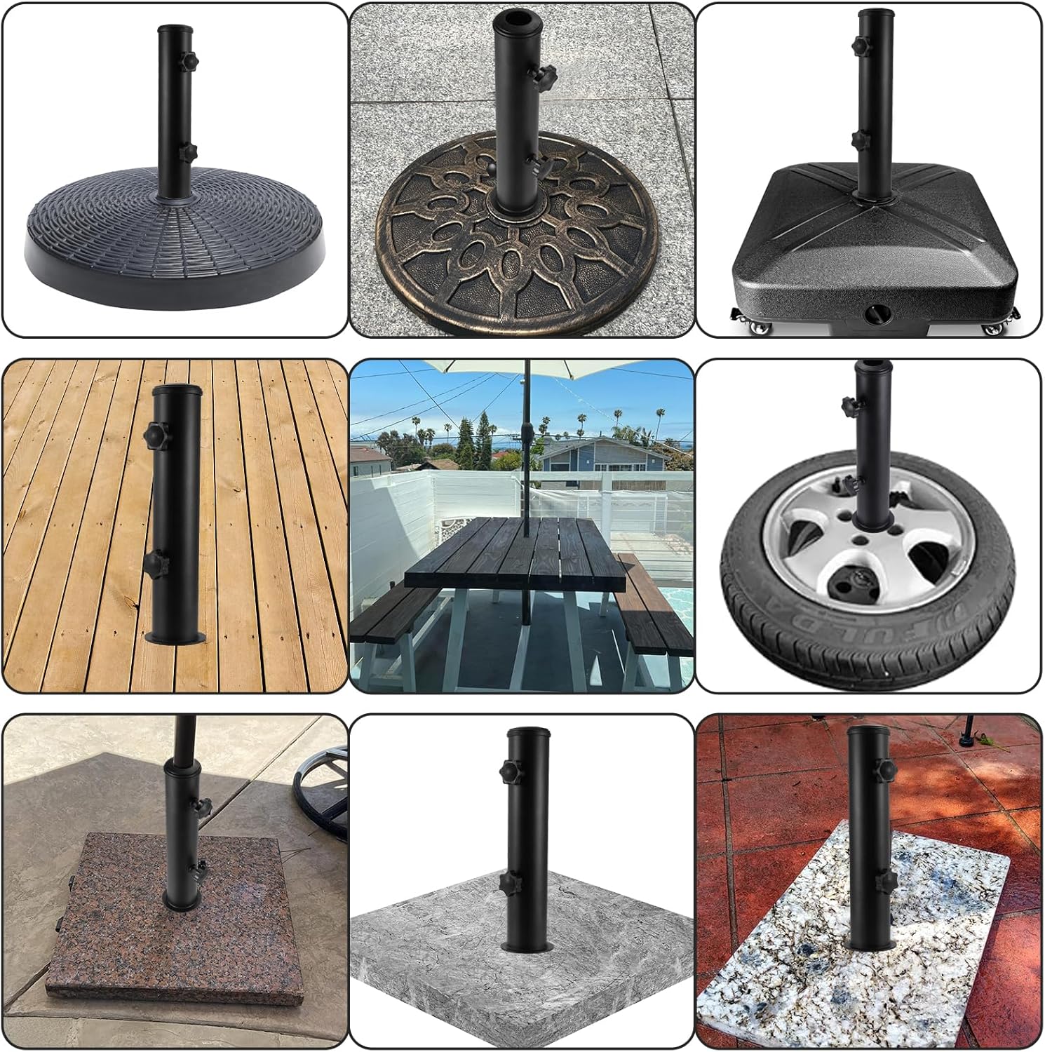 Lalafancy Universal Umbrella Stand Replacement Tube, Heavy Duty Outdoor Umbrella Base Parts, Stainless Steel Patio Umbrella Base Replacement Bracket for Original Granite Stand, Black