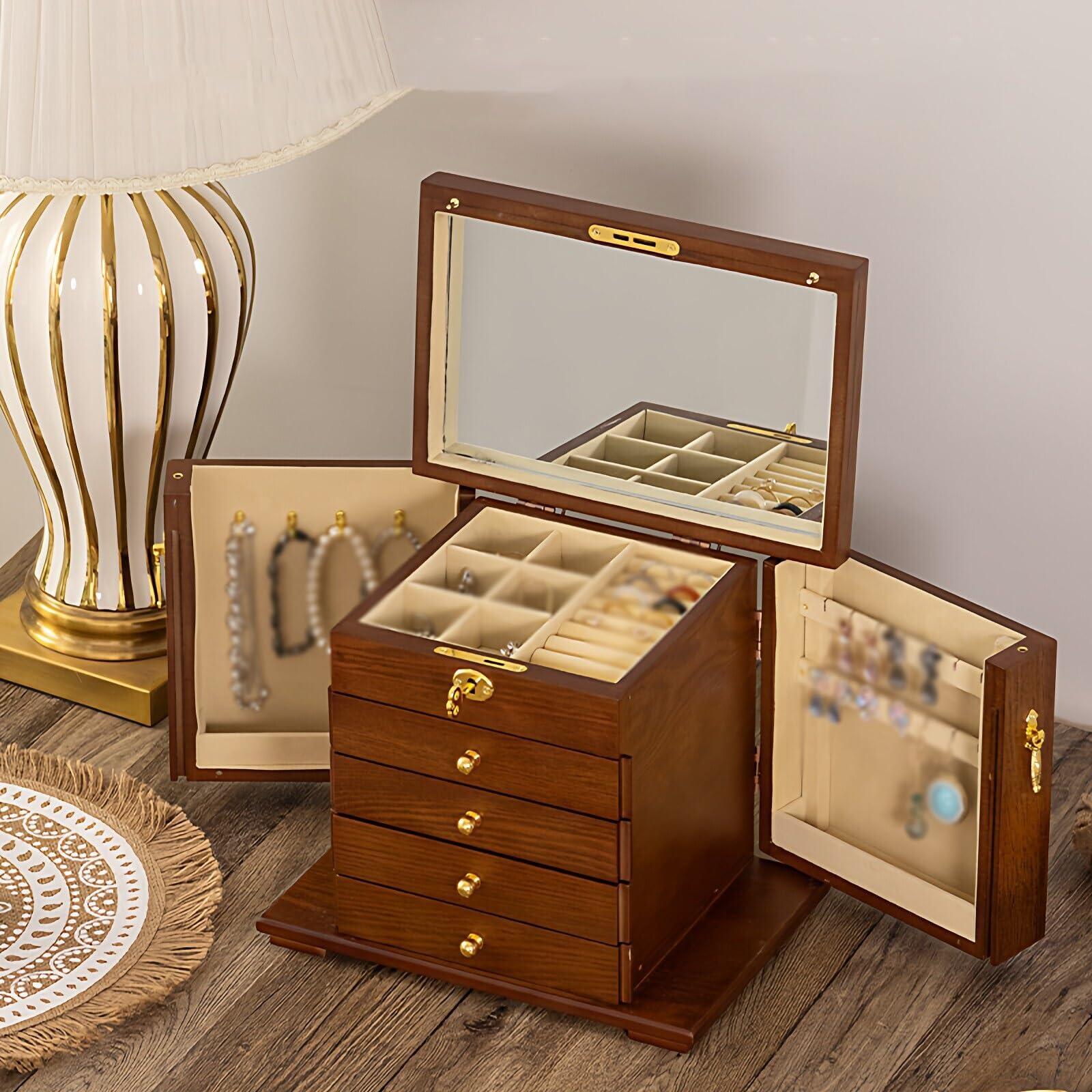 Soporte de joyería Joyero vintage de madera gran capacidad
