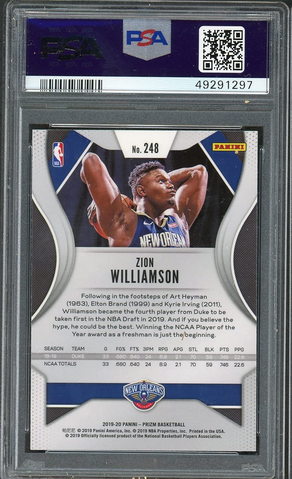 Amazon.com: Zion Williamson 2019 Panini Prizm Basketball