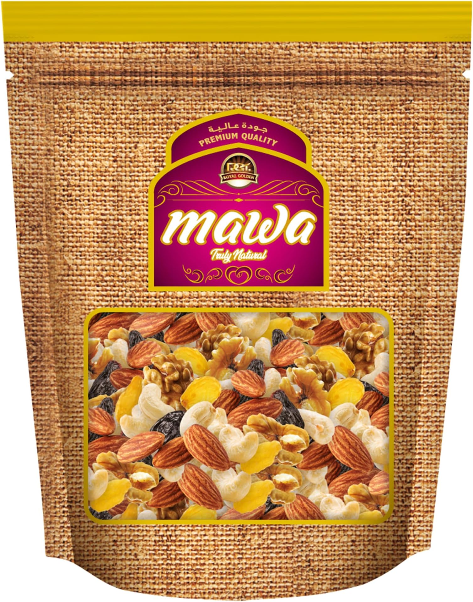 Mawa Deluxe Raw Mixed Nuts 1kg | Dry Fruits and Nuts Mix | Almonds | Cashews | Walnuts | Black Raisins | Golden Raisins | All Natural | Resealable Zipper Pouch 1kg