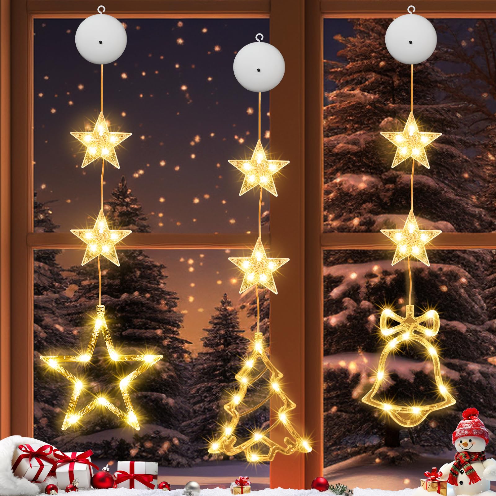 FAMKEEP Cortina De Luces Navidad, 3 Piezas Luces De Cortina Navidad De Estrella, Luces Con Gancho Decoracion Navidad, Cortina Luces Navidad Exterior, 3 Modos De IluminacióN, Decoracion Navidad Hogar